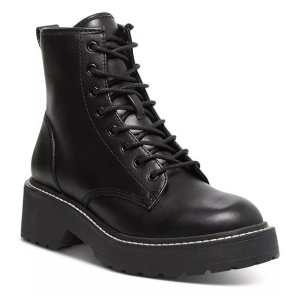 Black Combat Boots Lace Up Comfort Cushion Sole Women Size 10 - Picture 1 of 10